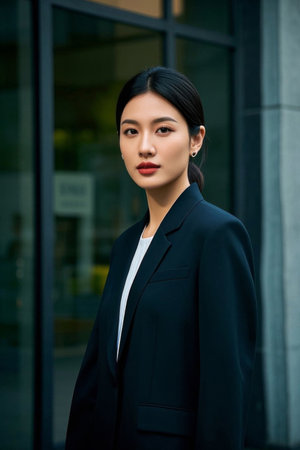 The confident demeanor of a workplace beauty and the elegant charm of an urban womanの素材