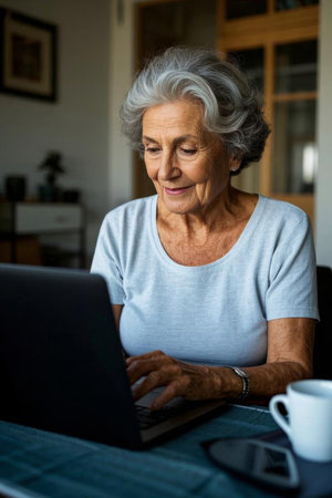 Working from home for a silver-haired grandmother, digital life for the elderlyの素材
