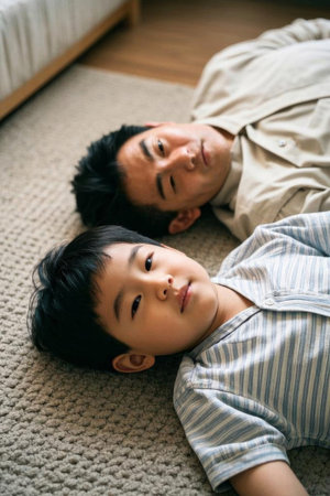 Father and son's warm home time, accompanied by father's love like a mountainの素材