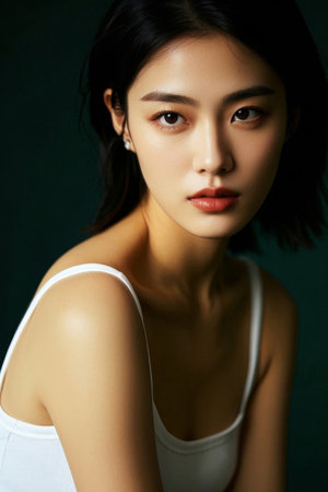 The confident beauty of oriental women, simple and fashionable charming photosの素材