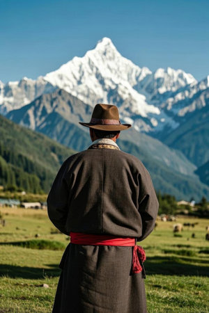 Pastoral songs at the foot of the snow-capped mountains, the infinite scenery of Tibetの素材