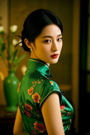 The elegant cheongsam style of oriental beauties, a fashionable interpretation of charmの素材