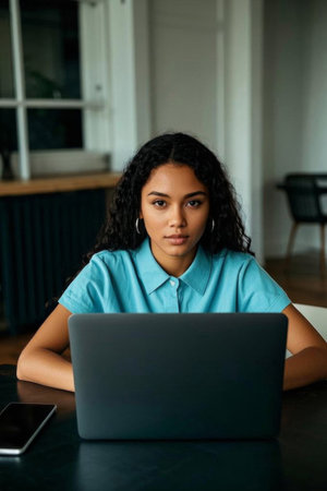 Focused women working from home, everyday moments of women in the workplaceの素材