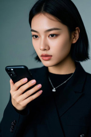 Focused moments of workplace beauties, the digital life of elegant womenの素材