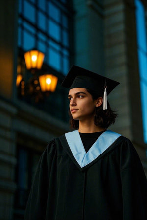 Youth commemoration at graduation ceremony, dreams under the bachelor's cap set sailの素材