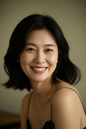 A mature woman's elegant smile, a confident and calm oriental womanの素材