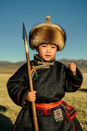 A young Mongolian hero, the dream of a little grassland warriorの素材