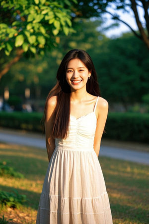 Sweet girl in summer sun, fresh and healing summer photoの素材