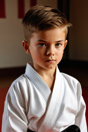The firm gaze of a little warrior, the style of a young martial artistの素材