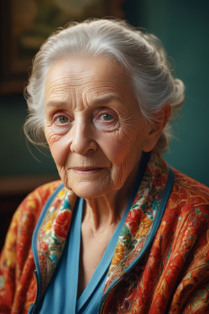 Portrait of an elegant old woman, the beauty of wisdom accumulated over timeの素材