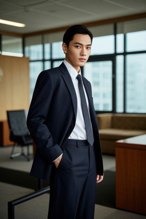 The confident demeanor of a workplace elite and the professional image of a business manの素材