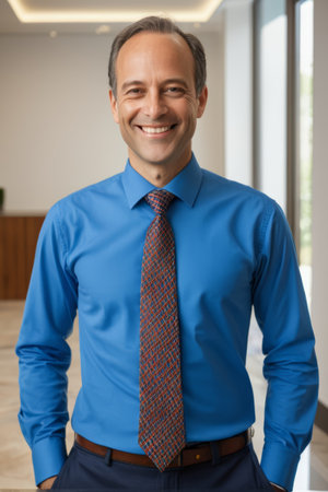 The smile of a confident workplace elite, the professional image of a business personの素材