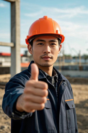 The pride and confidence of construction workers, the dedication and responsibility of buildersの素材