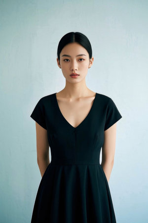 The elegant temperament of oriental women, the fashionable charm of simple black dressesの素材