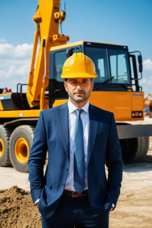 Elite on the construction site, engineers in suitsの素材