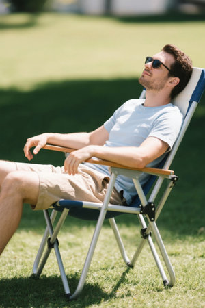 Young man relaxing in the sunの素材
