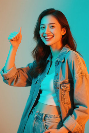 Fashion girls denim coat like smileの素材