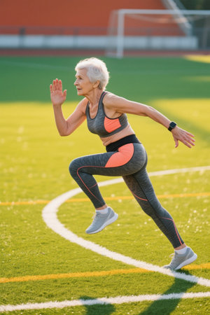 Active elderly women track and field sceneの素材