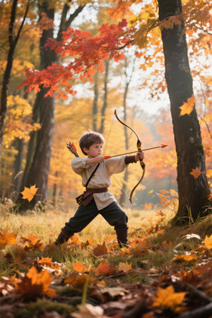 Little archer in the autumn forestの素材