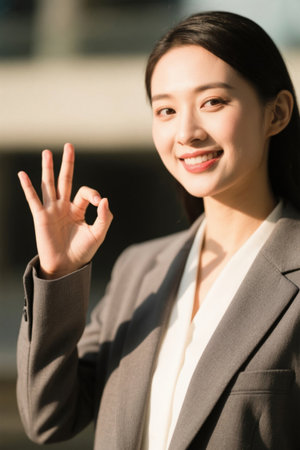 Working women OK gesture confident smileの素材