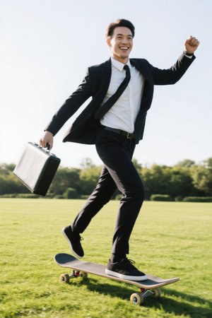 Happy travel at the suit men's skate parkの素材