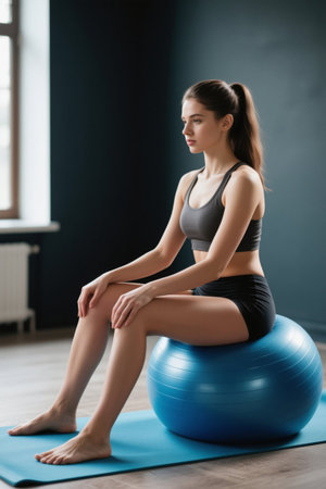 Young Women Gym Yoga Ball Sportsの素材