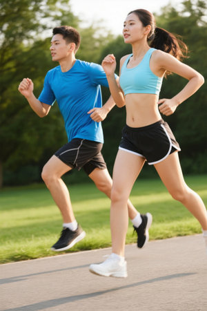 Couples Park's morning run is full of energyの素材