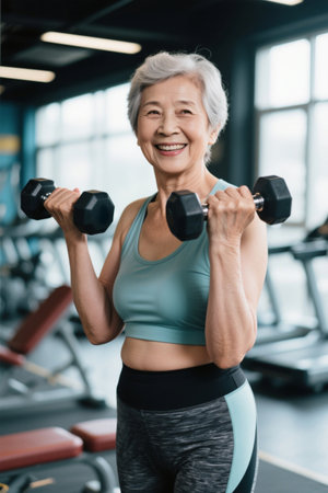 Happy fitness elderly women in the gymの素材