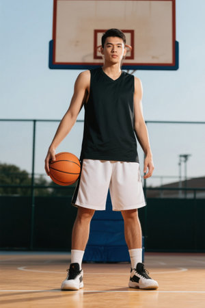 Young players on the basketball court are full of confidenceの素材