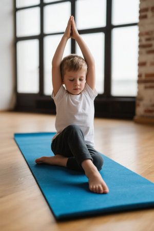 Cute kids practicing yoga movesの素材