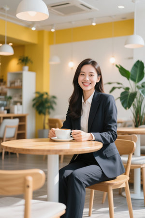 Elegant working women in cafesの素材