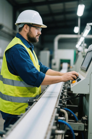 Factory workers operate machinery and equipmentの素材
