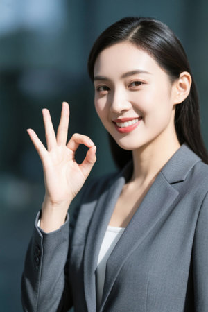 Working women OK gesture confident smileの素材