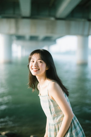Sweet smile of the girl under the bridgeの素材