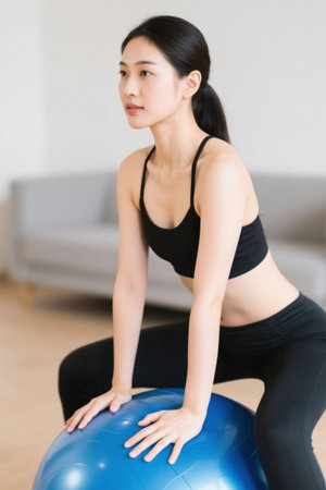 Young Women's Exercise Ball Sportsの素材