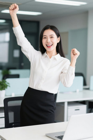 Women in the workplace celebrate successの素材