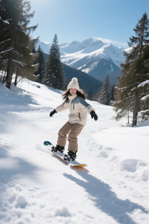 Ski Girl Snow Mountain Happy Timeの素材