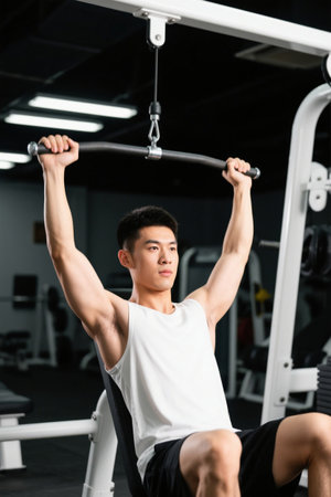 Young man working out in the gymの素材