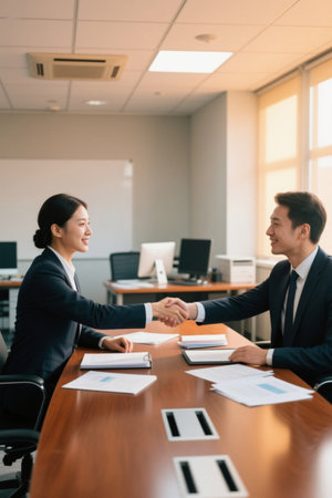 Business people shake hands to discuss cooperationの素材