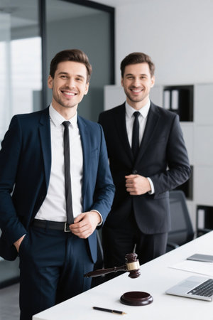 Two lawyers smile confidently in the officeの素材