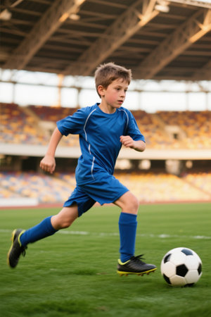 The youth football field is full of energy when running and playing footballの素材