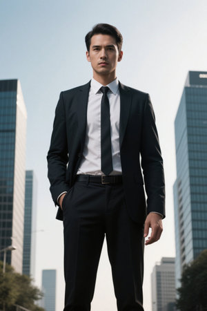 Men in suits and ties urban background photoの素材