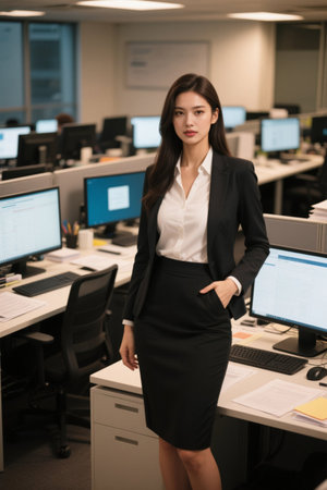 Women in the workplace stand confidently and gracefully in the officeの素材