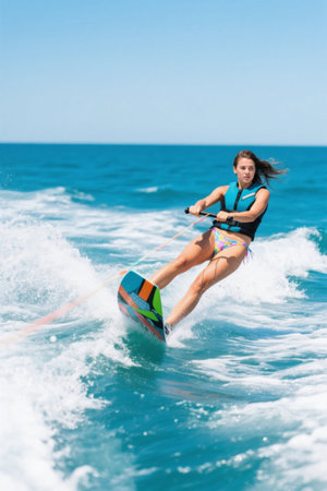 Girl has a beautiful surfing postureの素材