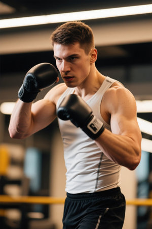 Boxer training in the gym to throw punchesの素材