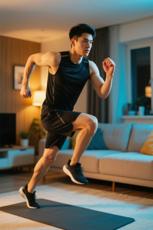 Asian men run at homeの素材