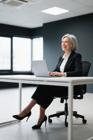 Laptop in the office of elegant mature womenの素材