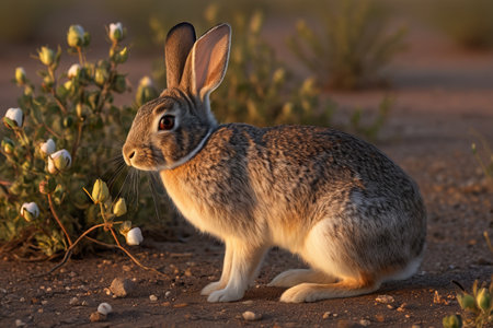 A rabbit sitting in the dirtの素材