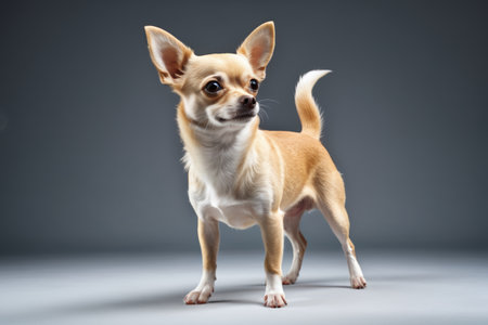 Dog standing on gray background grayの素材