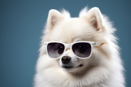 Araffe wearing sunglasses on a blue backgroundの素材